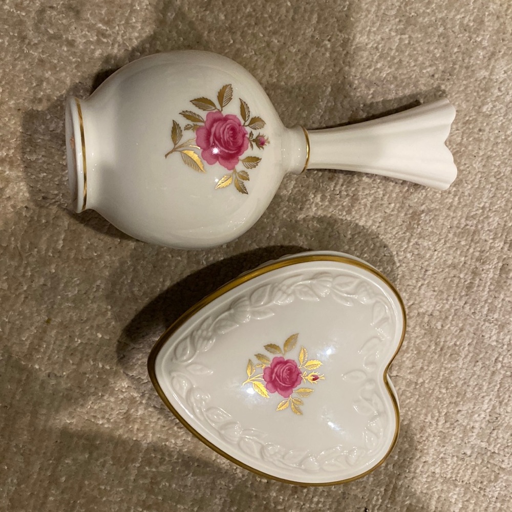 Lenox rosebud vase and heart shaped dish